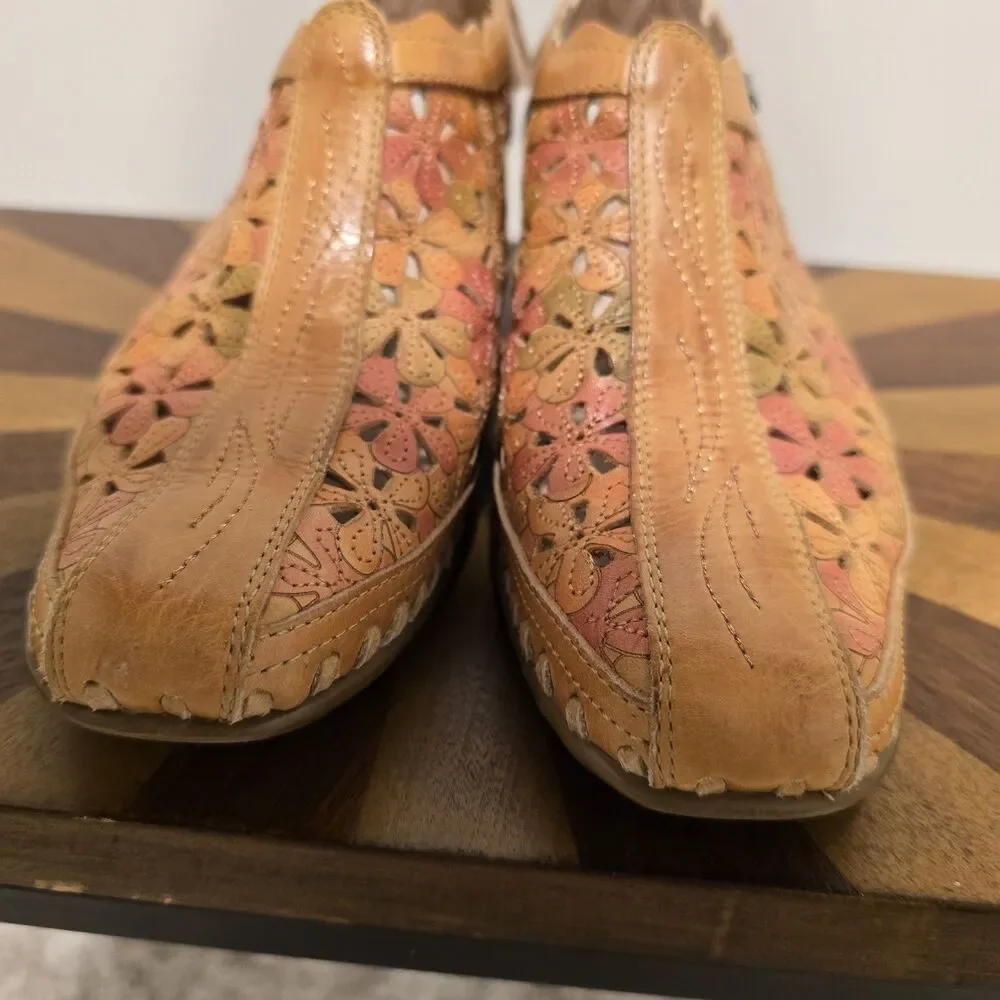 Pikolinos Women 36 Romana Leather Shoes Sandals Floral Pink Boho Cottage Western - Picture 4 of 13